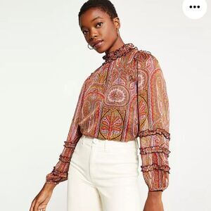 Ann Taylor smocked mock neck blouse Size X small